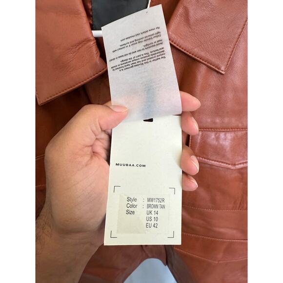New NWT Muubaa 100% Leather Brown Vintage Style Jacket US 10 - Picture 3 of 4